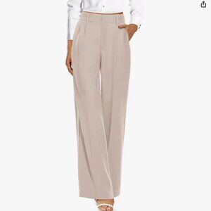 Onlypuff High Waisted Wide Leg Long Petite Trousers Pants with Pockets: Size L